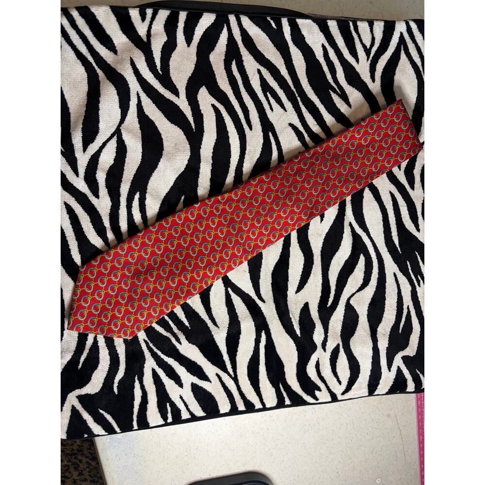 Vintage Gucci 100% Silk Tie Red Blue Gold Chain Equestrian Print Made in Italy - Picture 6 of 8